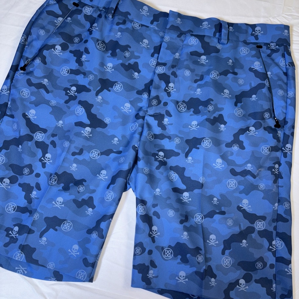 G/FORE Men's Sz 34 Camo Skull Print SHORTS Blue Golf Performance 9" Inseam